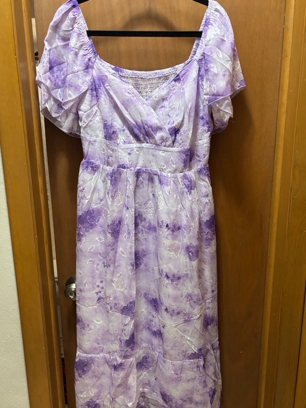 Lavender Tie-Dye Maxi Dress with Puff Sleeves